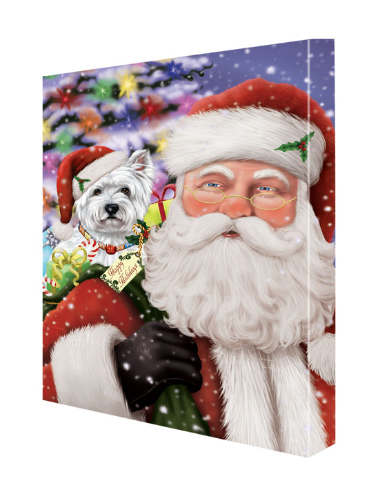 Christmas Santa with Presents and West Highland Terrier Dog Canvas Wall Art - Premium Quality Ready to Hang Room Decor Wall Art Canvas - Unique Animal Printed Digital Painting for Decoration