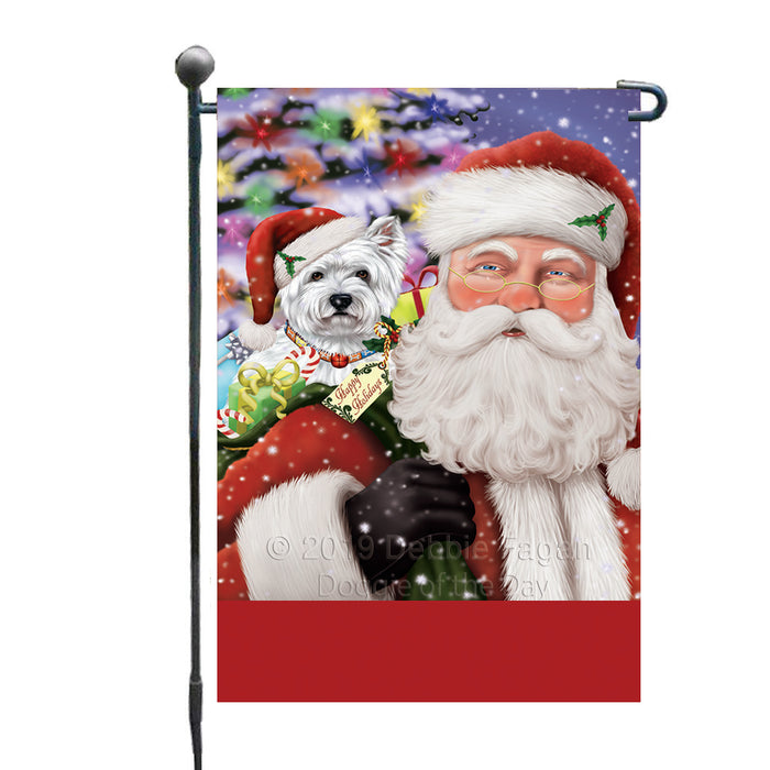 Personalized Santa Carrying West Highland Terrier Dog and Christmas Presents Custom Garden Flag GFLG63862