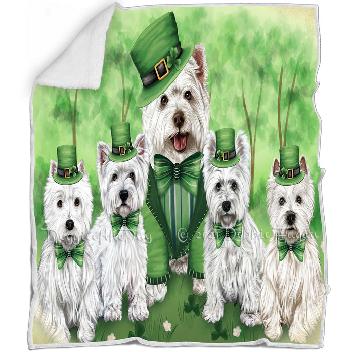 St. Patricks Day Irish Family Portrait West Highland White Terriers Dog Blanket BLNKT59349