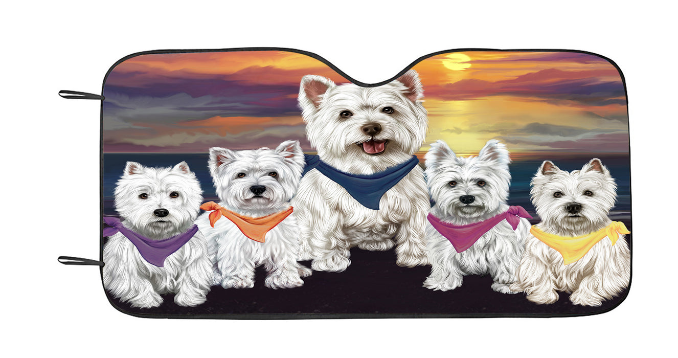 Family Sunset Portrait West Highland Terrier Dogs Car Sun Shade