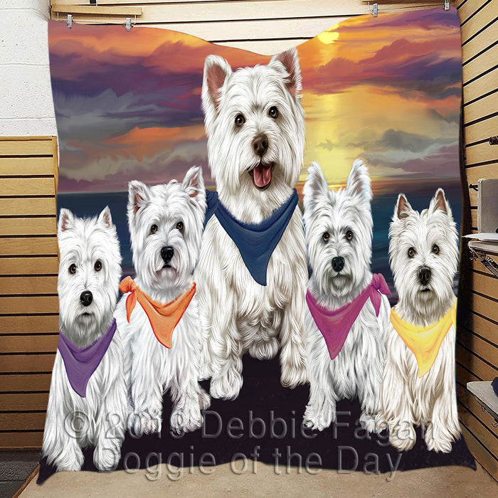 Family Sunset Portrait West Highland Terrier Dogs Quilt