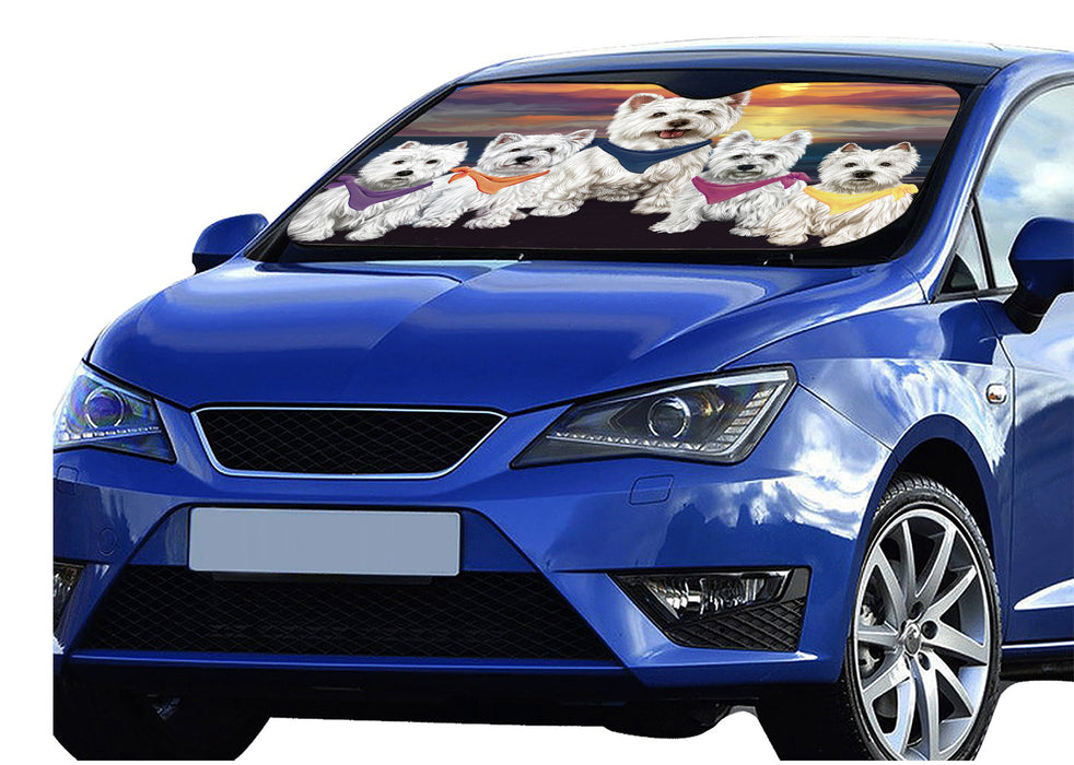 Family Sunset Portrait West Highland Terrier Dogs Car Sun Shade