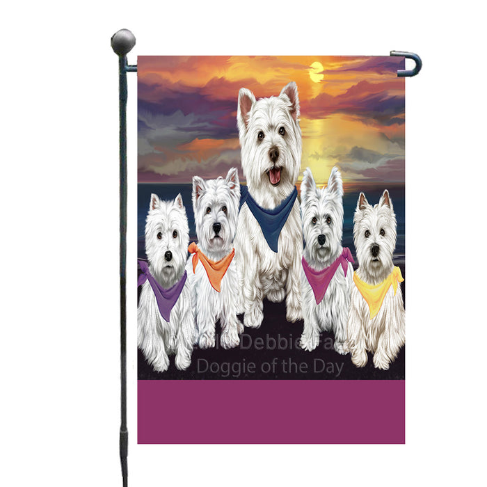 Personalized Family Sunset Portrait West Highland Terrier Dogs Custom Garden Flags GFLG-DOTD-A60642