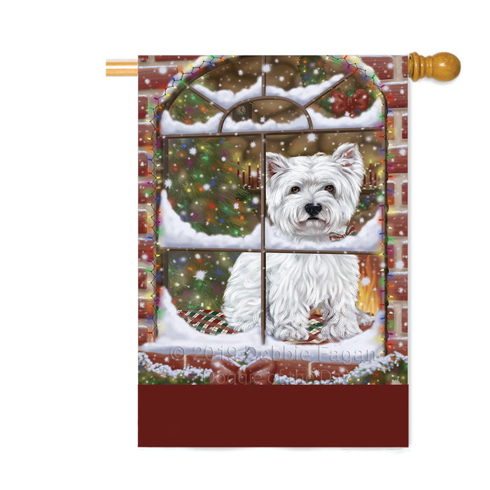 Personalized Please Come Home For Christmas West Highland Terrier Dog Sitting In Window Custom House Flag FLG-DOTD-A60271