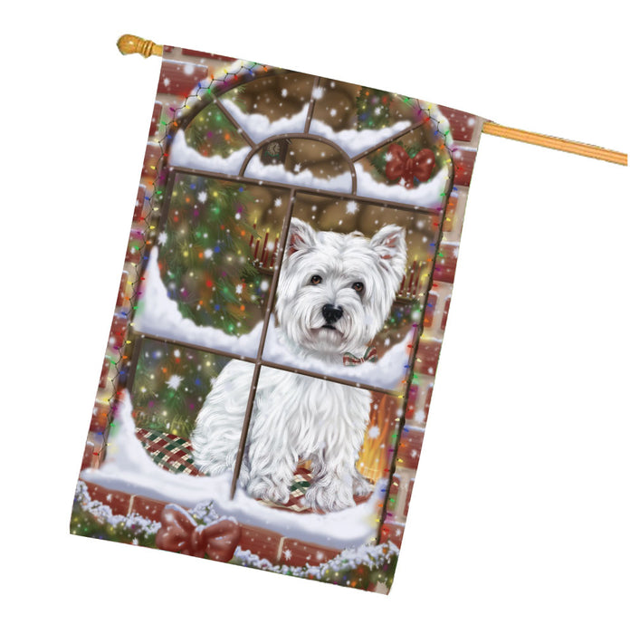 Please come Home for Christmas West Highland Terrier Dog House Flag Outdoor Decorative Double Sided Pet Portrait Weather Resistant Premium Quality Animal Printed Home Decorative Flags 100% Polyester FLG68024