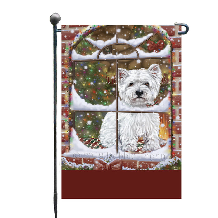 Personalized Please Come Home For Christmas West Highland Terrier Dog Sitting In Window Custom Garden Flags GFLG-DOTD-A60215