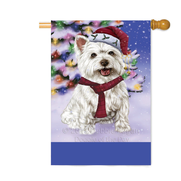 Personalized Winterland Wonderland West Highland Terrier Dog In Christmas Holiday Scenic Background Custom House Flag FLG-DOTD-A61490