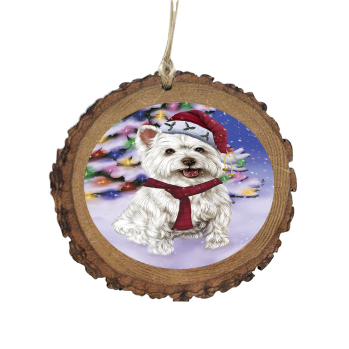 Winterland Wonderland West Highland Terrier Dog In Christmas Holiday Scenic Background Wooden Christmas Ornament WOR49655