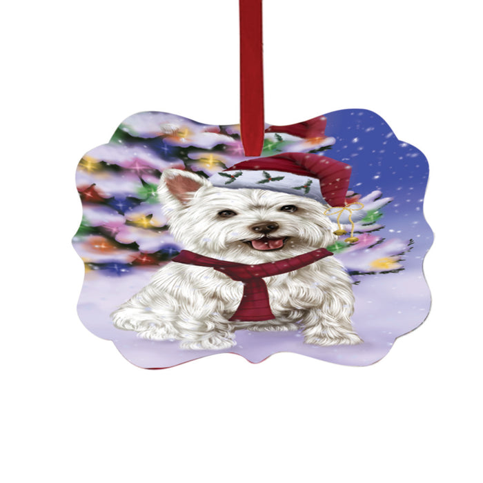 Winterland Wonderland West Highland Terrier Dog In Christmas Holiday Scenic Background Double-Sided Photo Benelux Christmas Ornament LOR49655