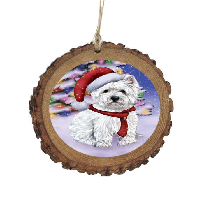 Winterland Wonderland West Highland Terrier Dog In Christmas Holiday Scenic Background Wooden Christmas Ornament WOR49656