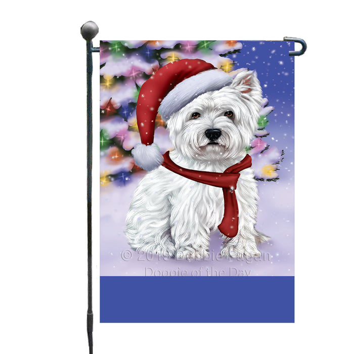 Personalized Winterland Wonderland West Highland Terrier Dog In Christmas Holiday Scenic Background Custom Garden Flags GFLG-DOTD-A61435