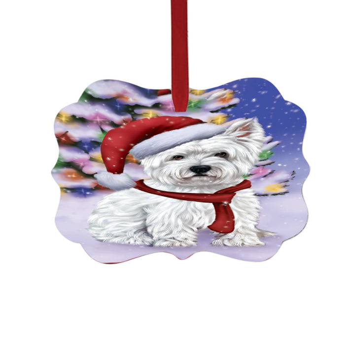Winterland Wonderland West Highland Terrier Dog In Christmas Holiday Scenic Background Double-Sided Photo Benelux Christmas Ornament LOR49656