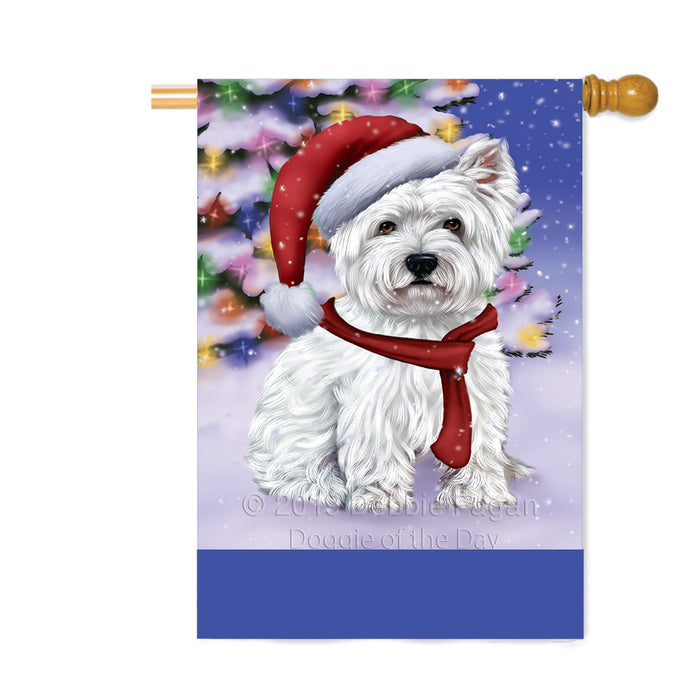 Personalized Winterland Wonderland West Highland Terrier Dog In Christmas Holiday Scenic Background Custom House Flag FLG-DOTD-A61491