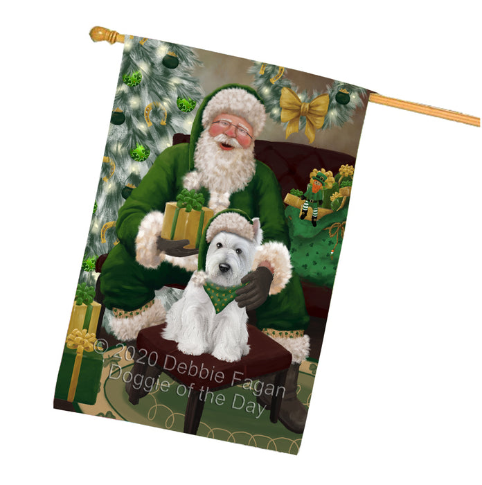 Christmas Irish Santa with Gift and West Highland Terrier Dog House Flag FLG66754