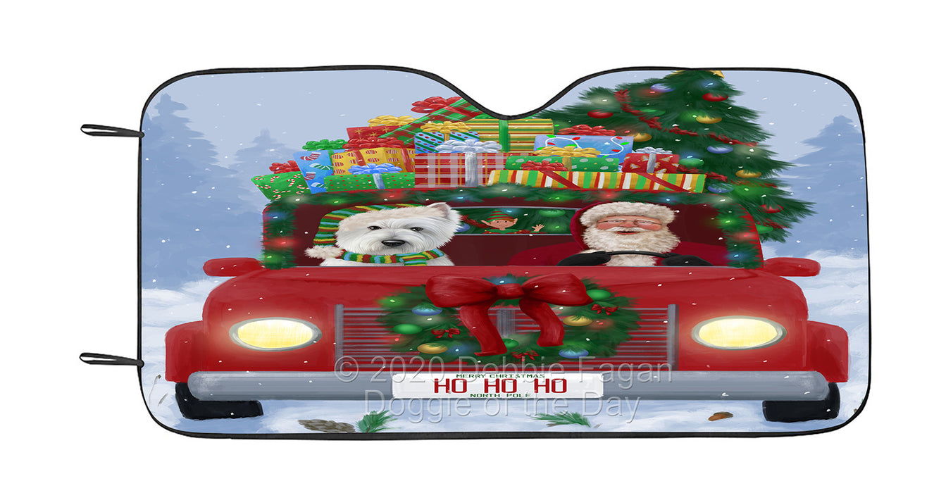 Christmas Honk Honk Red Truck with Santa and West Highland Terrier Dog Car Sun Shade Cover Curtain