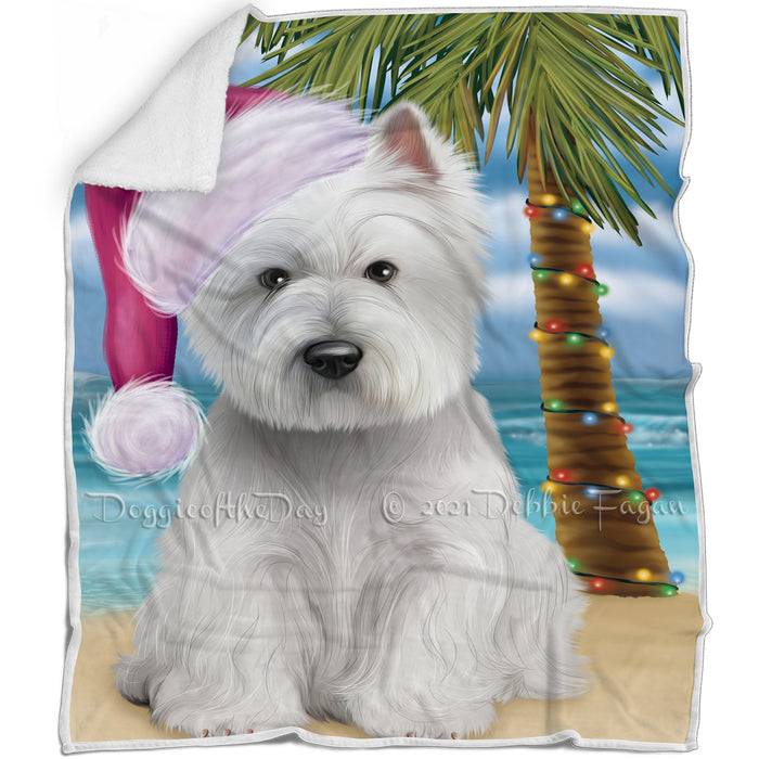 Summertime Happy Holidays Christmas West Highland White Terrier Dog on Tropical Island Beach Blanket D144