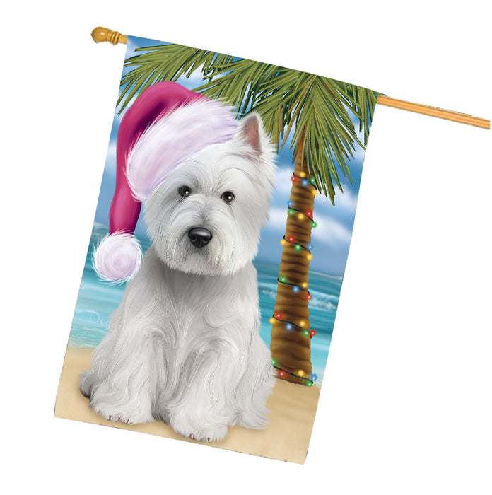 Christmas Summertime Beach West Highland Terrier Dog House Flag Outdoor Decorative Double Sided Pet Portrait Weather Resistant Premium Quality Animal Printed Home Decorative Flags 100% Polyester FLG68810