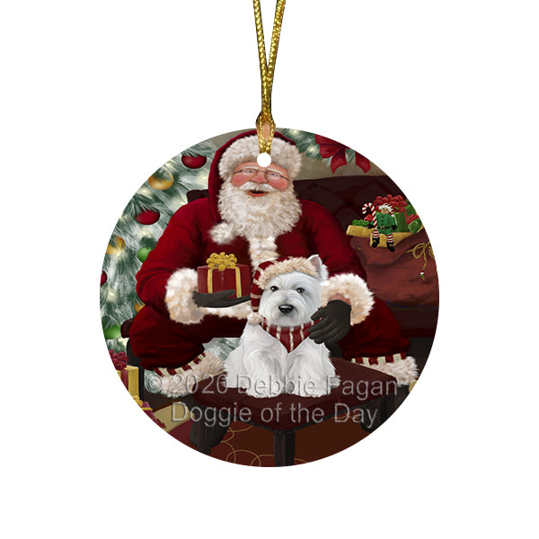 Santa's Christmas Surprise West Highland Terrier Dog Round Flat Christmas Ornament RFPOR58080
