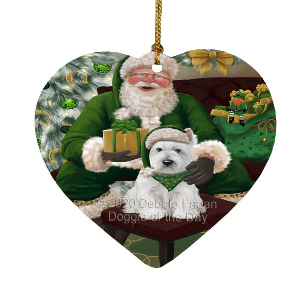 Christmas Irish Santa with Gift and West Highland Terrier Dog Heart Christmas Ornament RFPOR58324