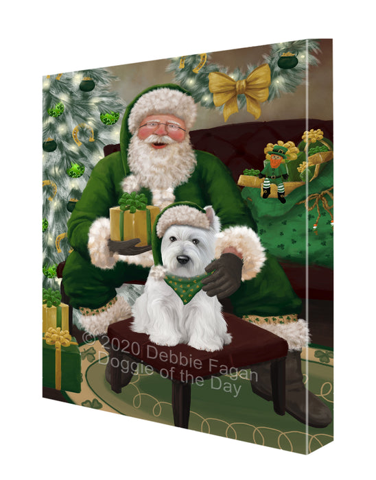 Christmas Irish Santa with Gift and West Highland Terrier Dog Canvas Print Wall Art Décor CVS148184