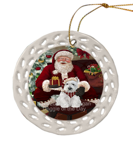 Santa's Christmas Surprise West Highland Terrier Dog Doily Ornament DPOR59642