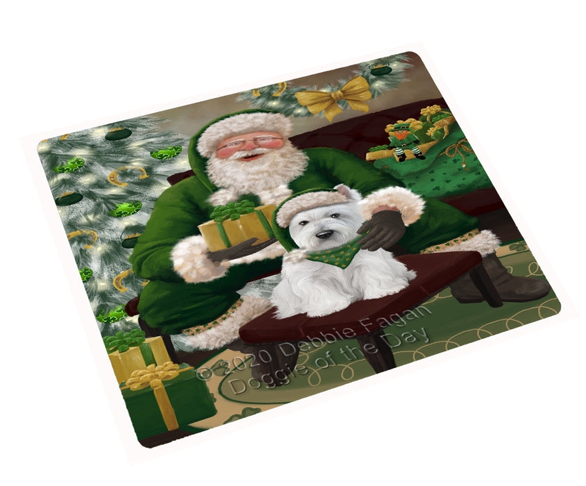 Christmas Irish Santa with Gift and West Highland Terrier Dog Cutting Board - Easy Grip Non-Slip Dishwasher Safe Chopping Board Vegetables C78499