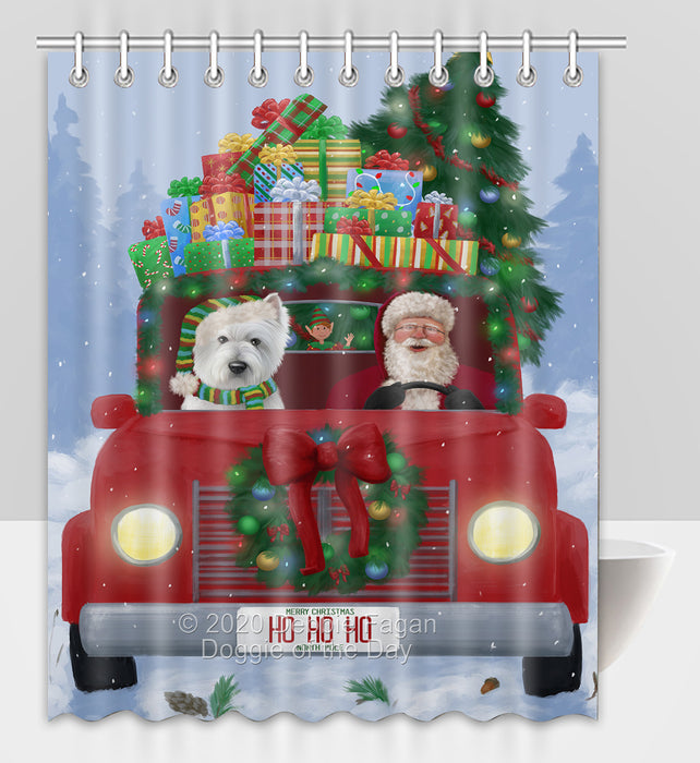 Christmas Honk Honk Red Truck Here Comes with Santa and West Highland Terrier Dog Shower Curtain Bathroom Accessories Decor Bath Tub Screens SC094