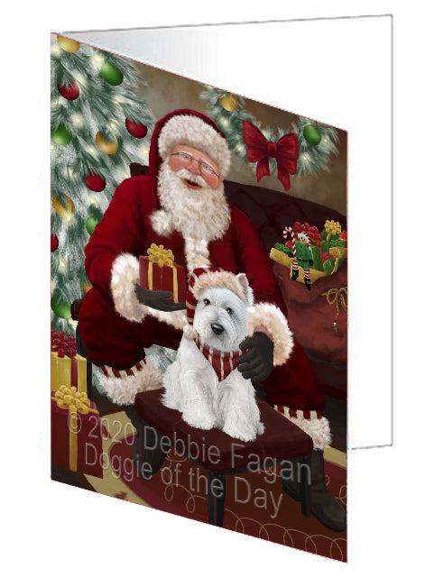 Santa's Christmas Surprise West Highland Terrier Dog Handmade Artwork Assorted Pets Greeting Cards and Note Cards with Envelopes for All Occasions and Holiday Seasons