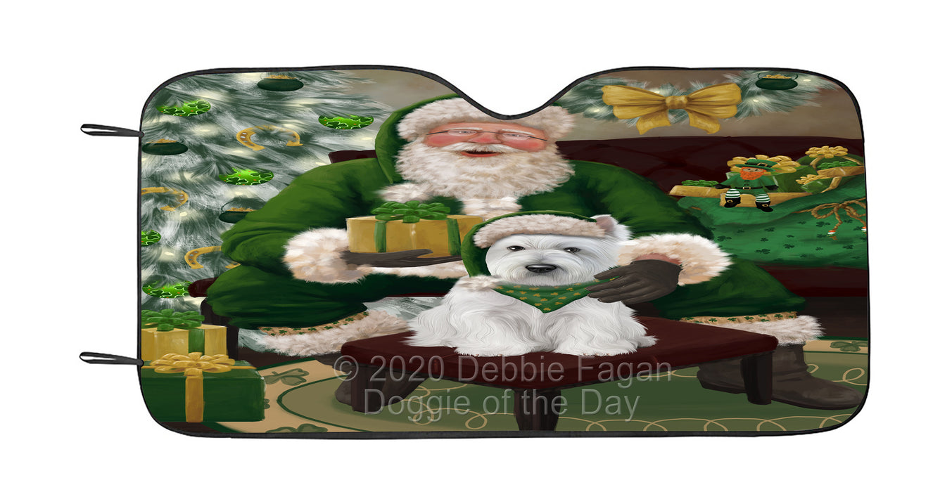 Christmas Irish Santa with Gift and West Highland Terrier Dog Car Sun Shade Cover Curtain