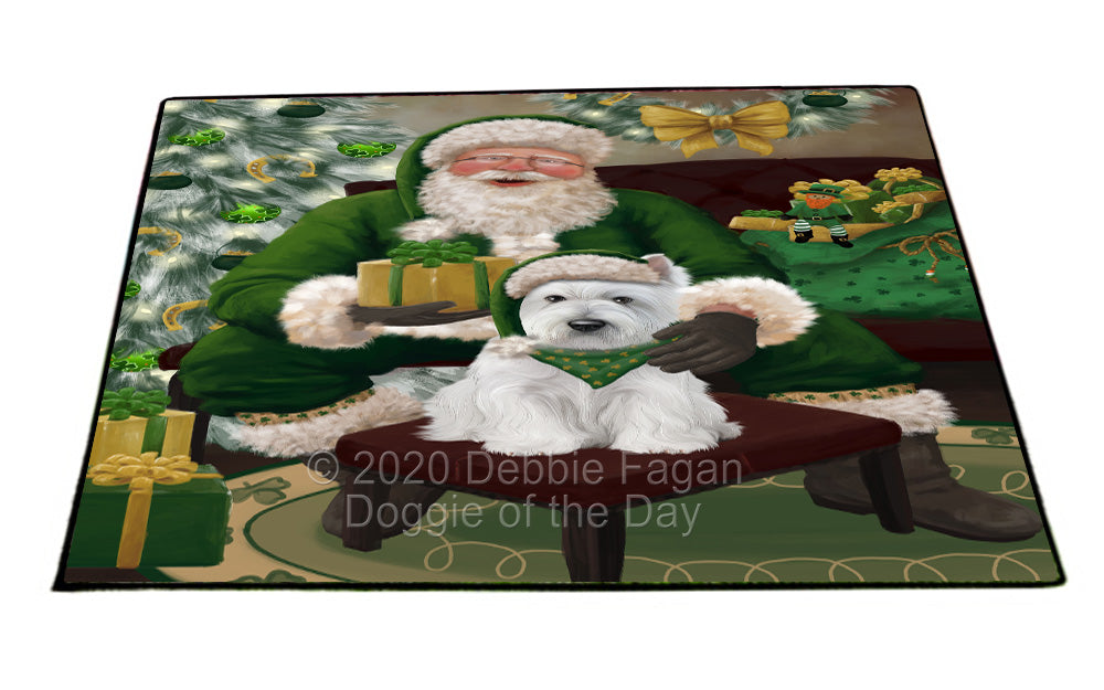Christmas Irish Santa with Gift and West Highland Terrier Dog Indoor/Outdoor Welcome Floormat - Premium Quality Washable Anti-Slip Doormat Rug FLMS57319