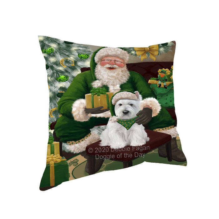 Christmas Irish Santa with Gift and West Highland Terrier Dog Pillow PIL87012