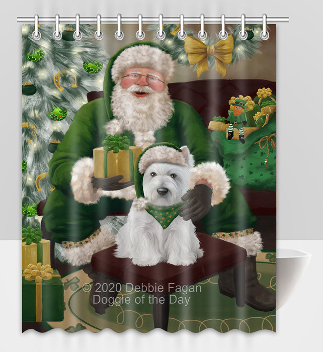 Christmas Irish Santa with Gift and West Highland Terrier Dog Shower Curtain Bathroom Accessories Decor Bath Tub Screens SC192