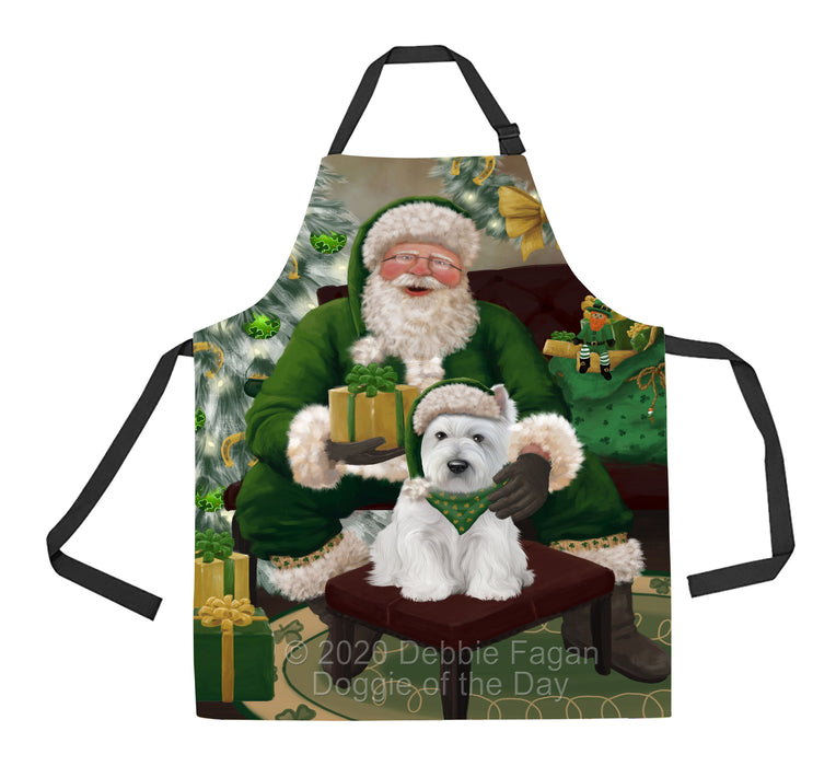 Christmas Irish Santa with Gift and West Highland Terrier Dog Apron Apron-48358