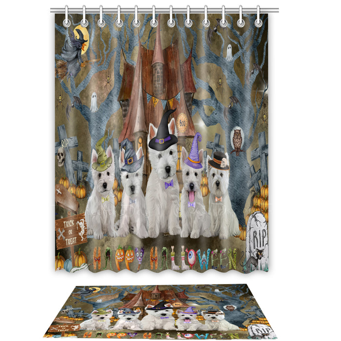 West Highland Terrier Shower Curtain & Bath Mat Set, Custom, Explore a Variety of Designs, Personalized, Curtains with hooks and Rug Bathroom Decor, Halloween Gift for Dog Lovers