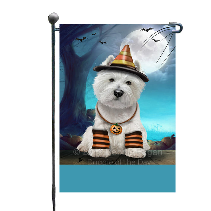 Personalized Happy Halloween Trick or Treat West Highland White Terrier Dog Candy Corn Custom Garden Flag GFLG64439