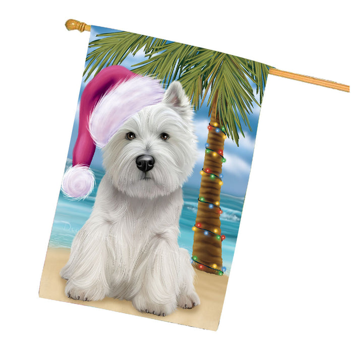 Christmas Summertime Beach West Highland Terrier Dog House Flag Outdoor Decorative Double Sided Pet Portrait Weather Resistant Premium Quality Animal Printed Home Decorative Flags 100% Polyester FLG68811
