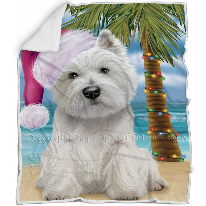 Summertime Happy Holidays Christmas West Highland White Terrier Dog on Tropical Island Beach Blanket D145