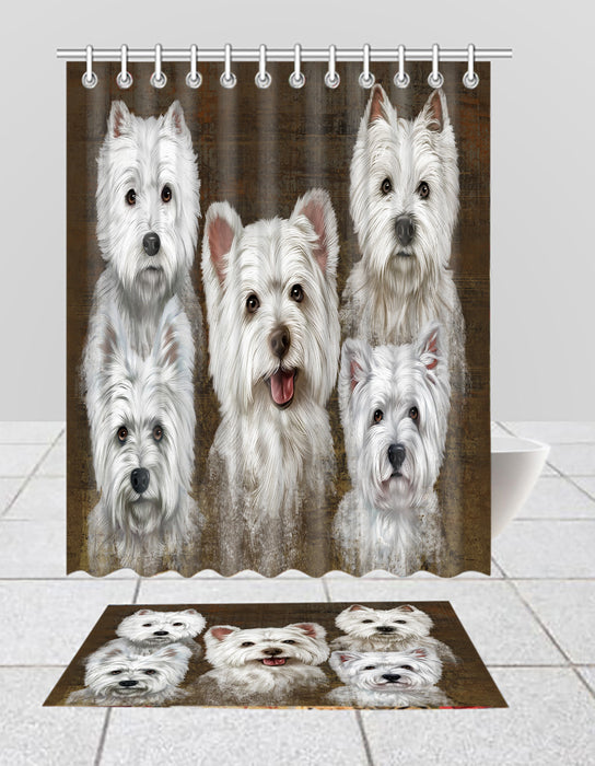 Rustic West Highland Terrier Dogs  Bath Mat and Shower Curtain Combo