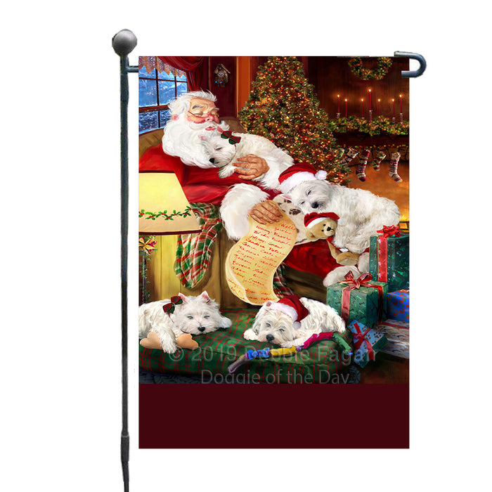 Personalized Westies Dogs and Puppies Sleeping with Santa Custom Garden Flags GFLG-DOTD-A62679