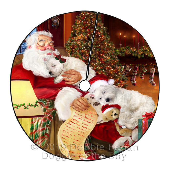 Santa Sleeping with Westies Dogs Christmas Tree Skirt