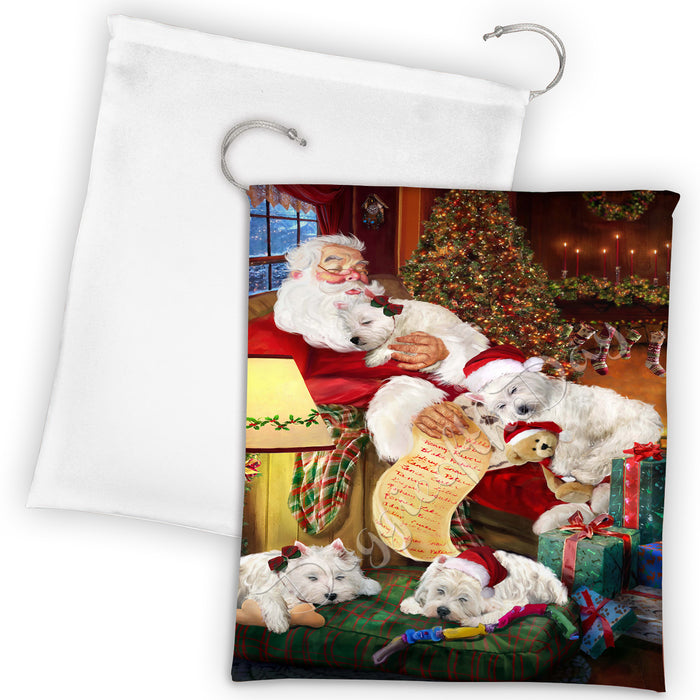 Santa Sleeping with Wheaten Terrier Dogs Drawstring Laundry or Gift Bag LGB48863