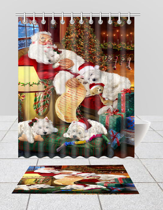 Santa Sleeping with Westies Dogs  Bath Mat and Shower Curtain Combo