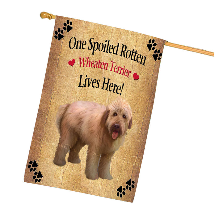 Spoiled Rotten Wheaten Terrier Dog House Flag Outdoor Decorative Double Sided Pet Portrait Weather Resistant Premium Quality Animal Printed Home Decorative Flags 100% Polyester FLG68585