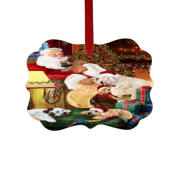 Wheaten Terriers Dog and Puppies Sleeping with Santa Double-Sided Photo Benelux Christmas Ornament LOR49330