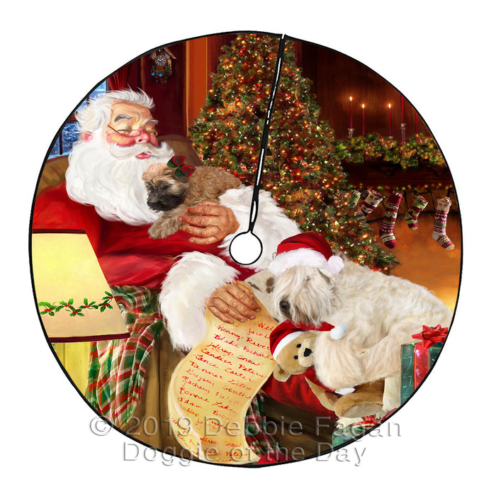 Santa Sleeping with Wheaten Terrier Dogs Christmas Tree Skirt