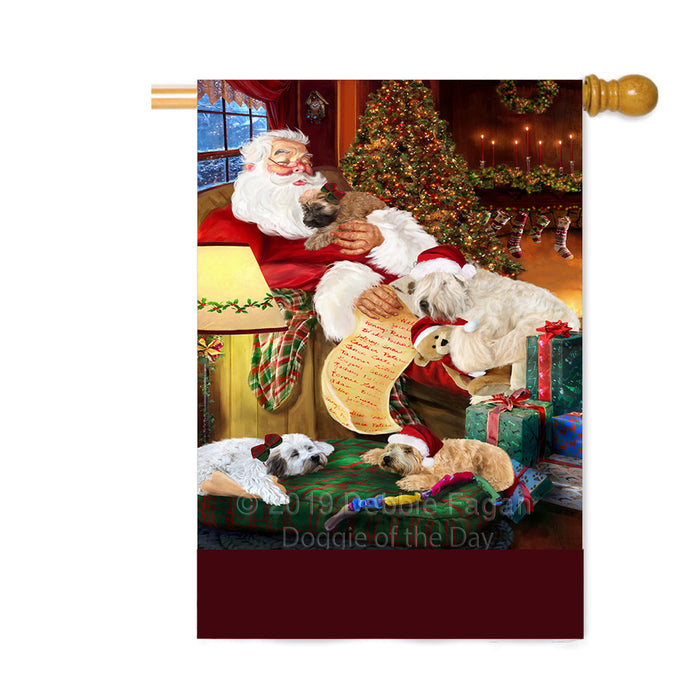 Personalized Yokshire Terrier Dogs and Puppies Sleeping with Santa Custom House Flag FLG-DOTD-A62737