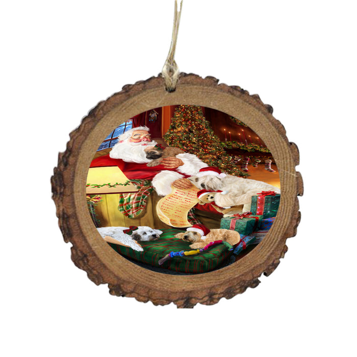 Wheaten Terriers Dog and Puppies Sleeping with Santa Wooden Christmas Ornament WOR49330