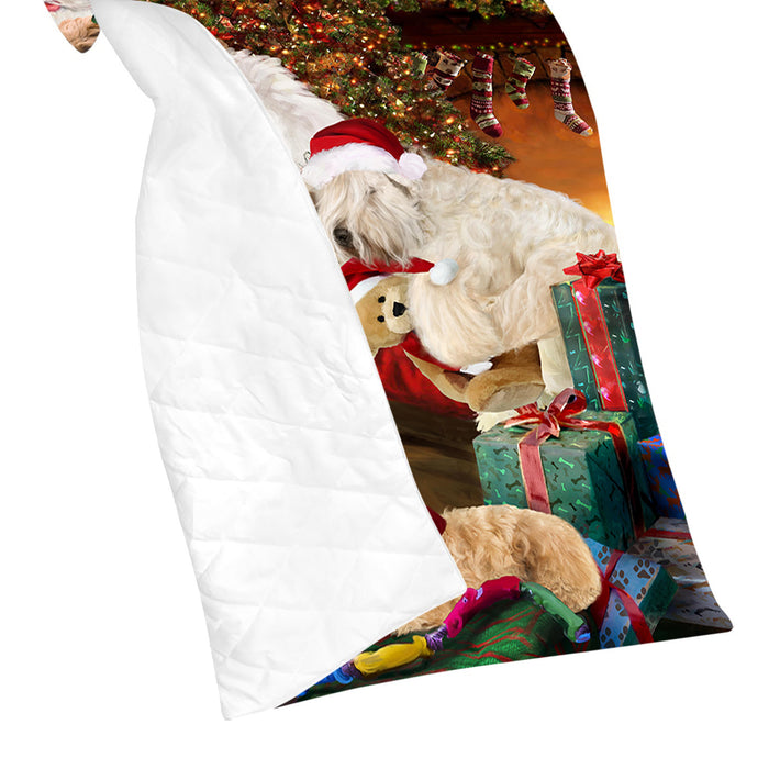 Santa Sleeping with Wheaten Terrier Dogs Quilt