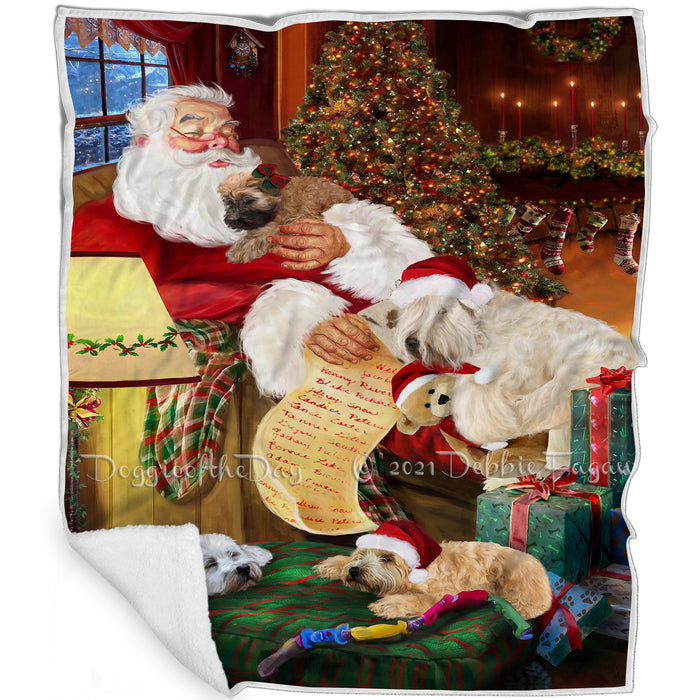 Wheaten Terriers Dog and Puppies Sleeping with Santa Blanket
