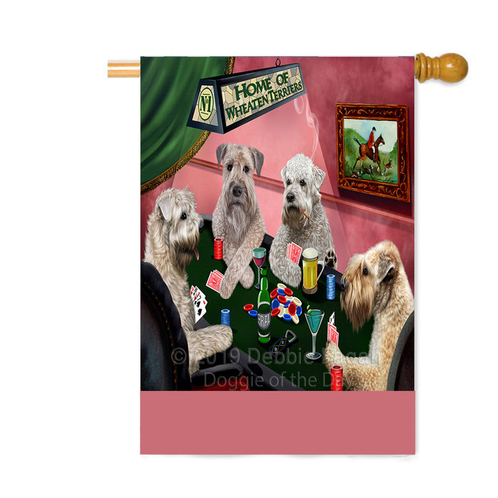 Personalized Home of Wheaten Terrier Dogs Four Dogs Playing Poker Custom House Flag FLG-DOTD-A60363
